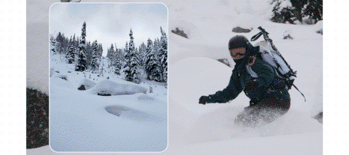 GIF & Image of Hannah Snowboarding the course without falling