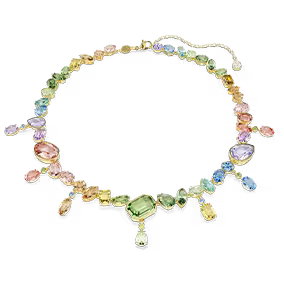 Collana Gema, Taglio misto, Cristalli pendenti, Multicolore, Placcato color oro