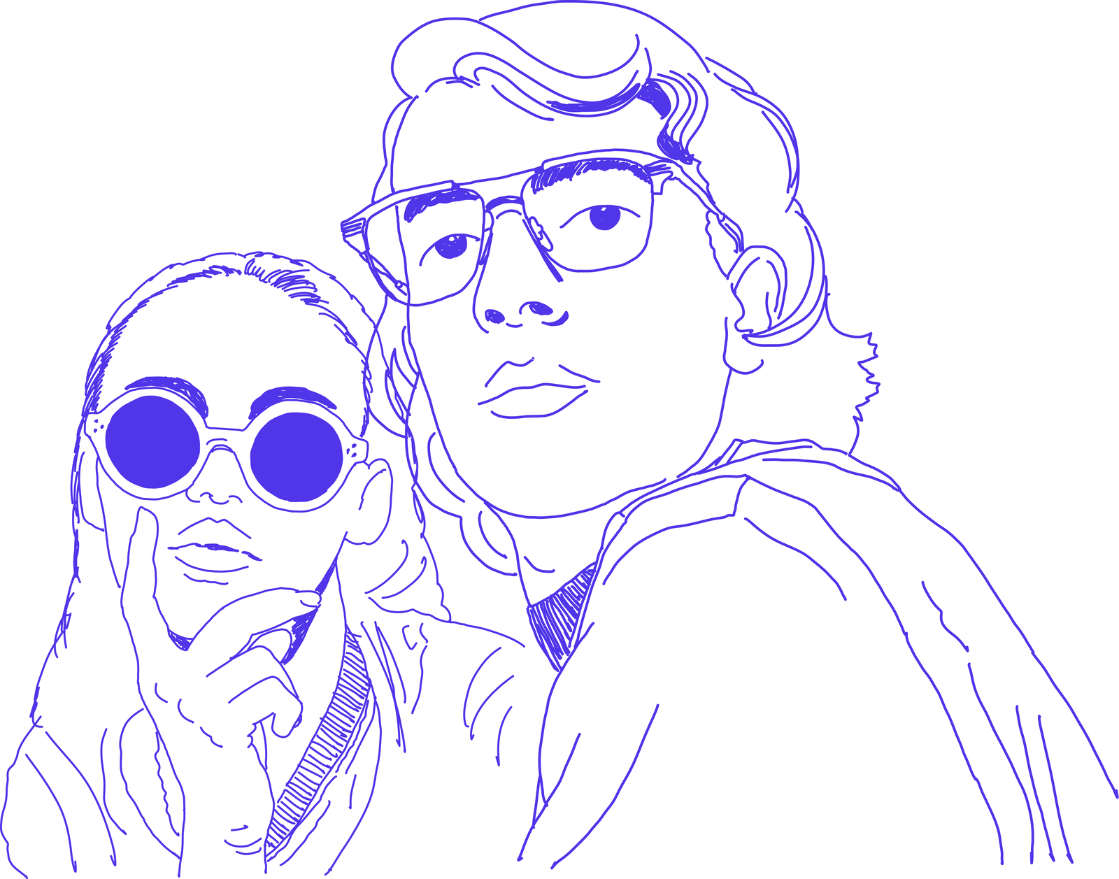 Illustration of two people wearing eyeglasses and sunglasses