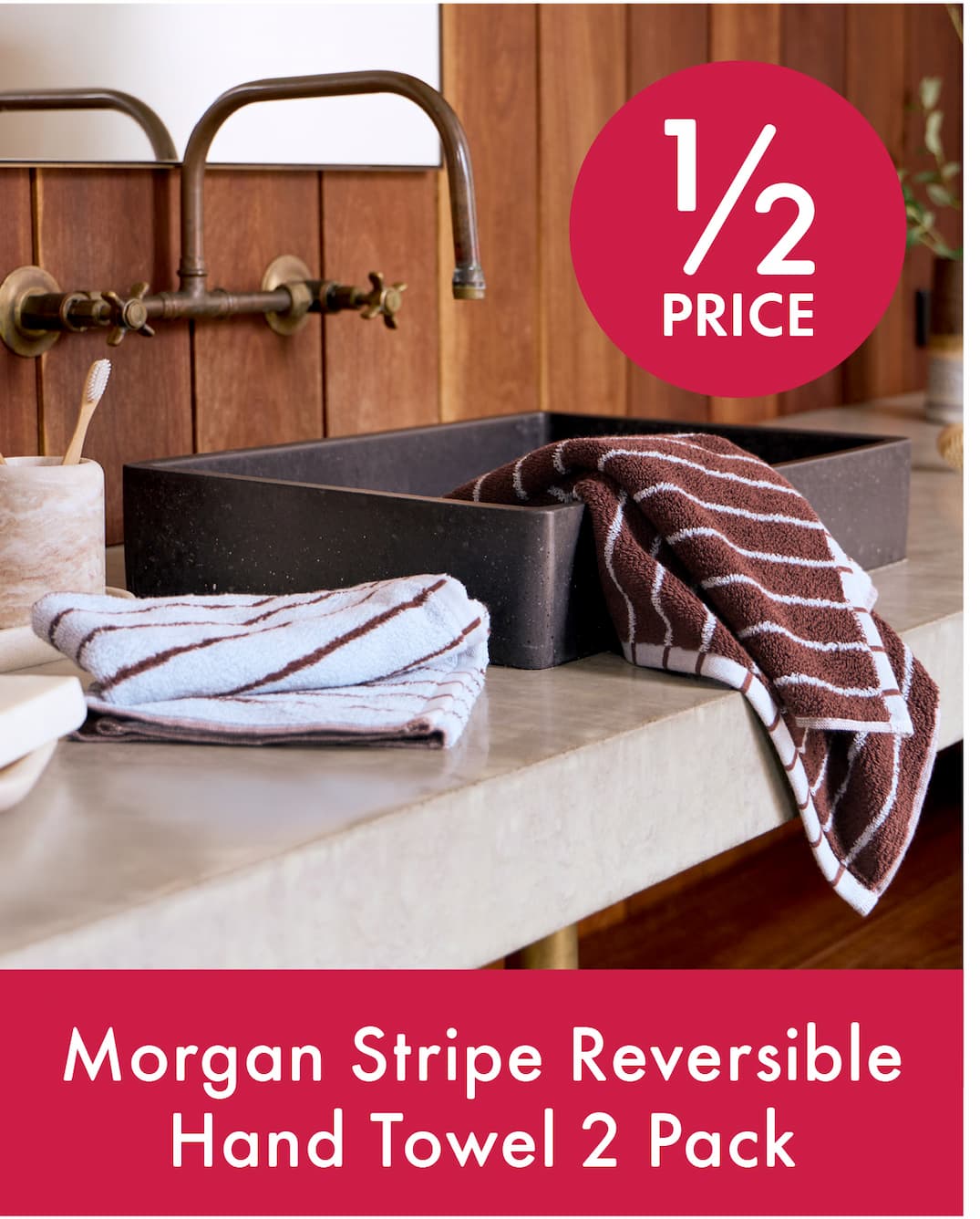 Morgan Stripe Reversible Hand Towel 2 Pack