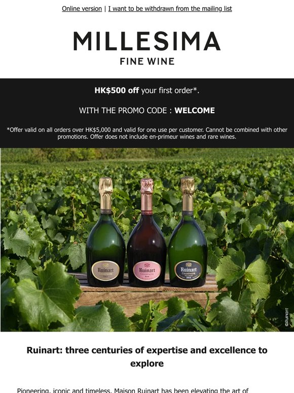 Ruinart: 10% discount on a selection of Champagnes