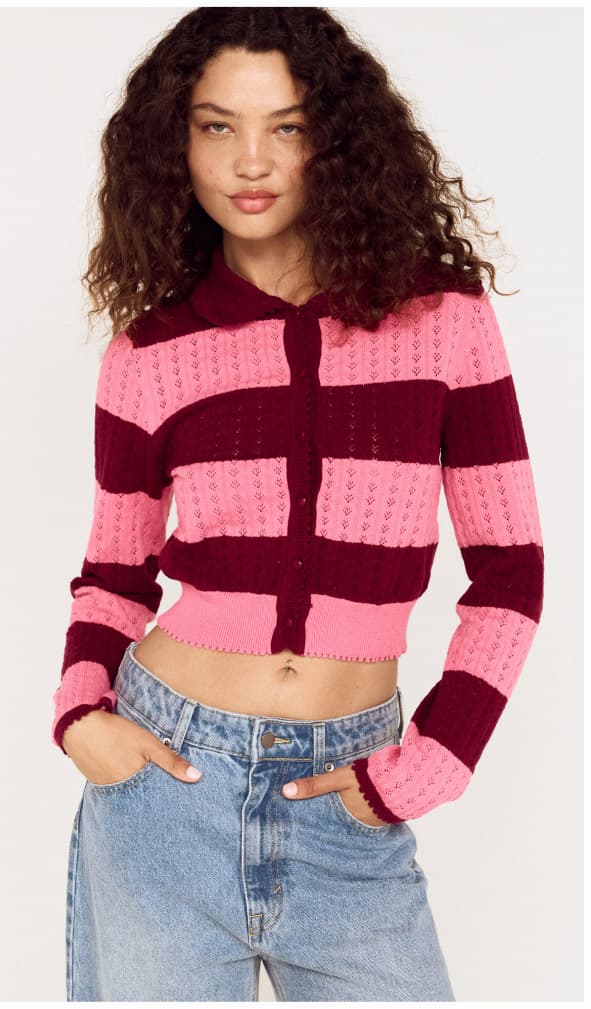 Pink Stripe Pointelle Knit Cardi