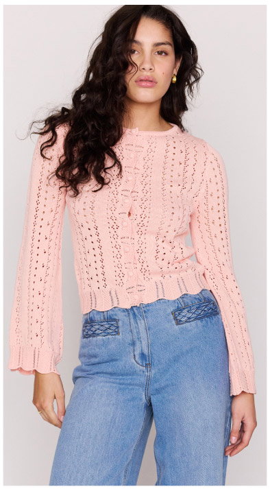 Soft Pink Cotton Pointelle Cardigan