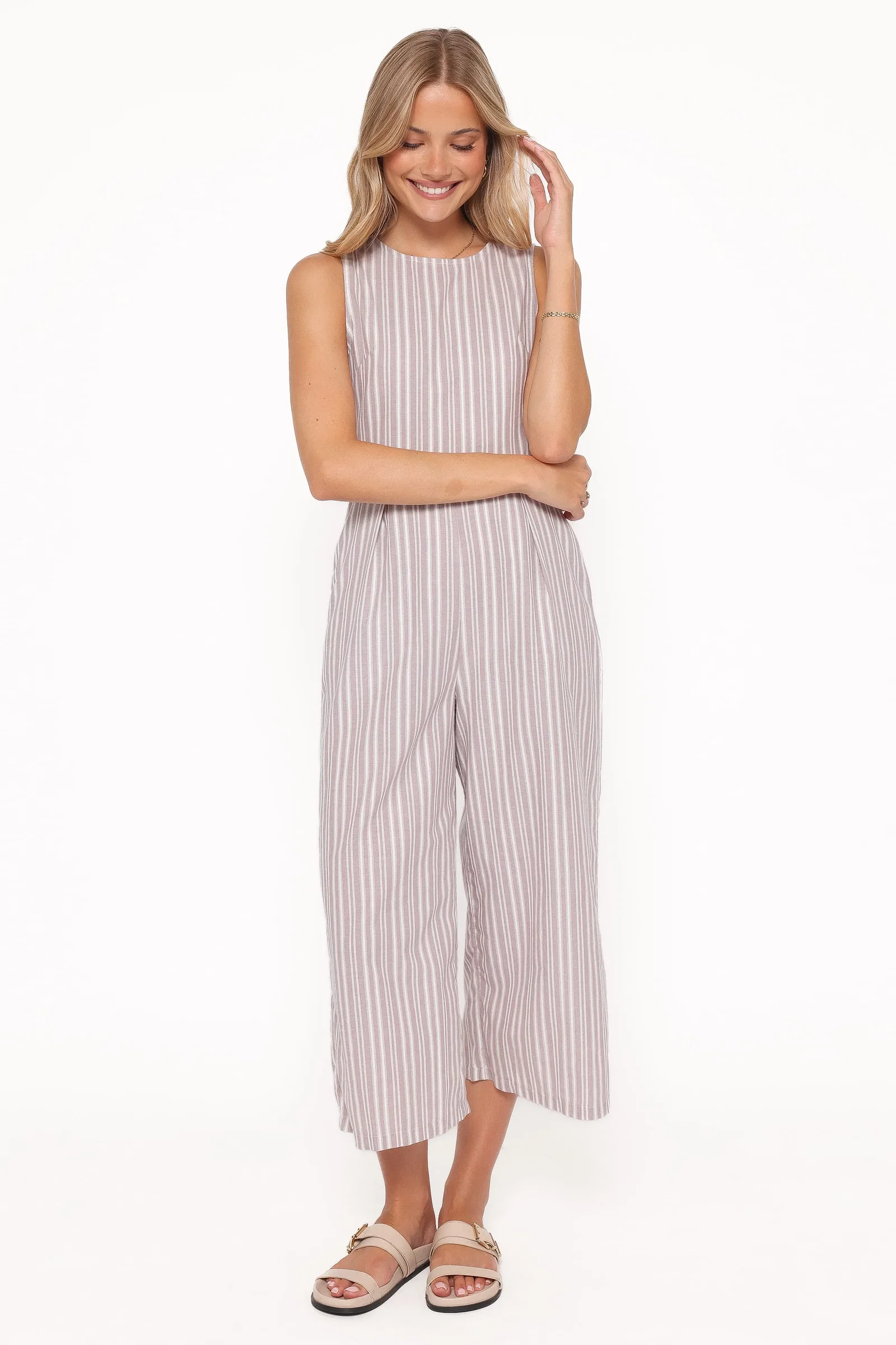 Image of Ester Jumpsuit - Beige/White Stripe