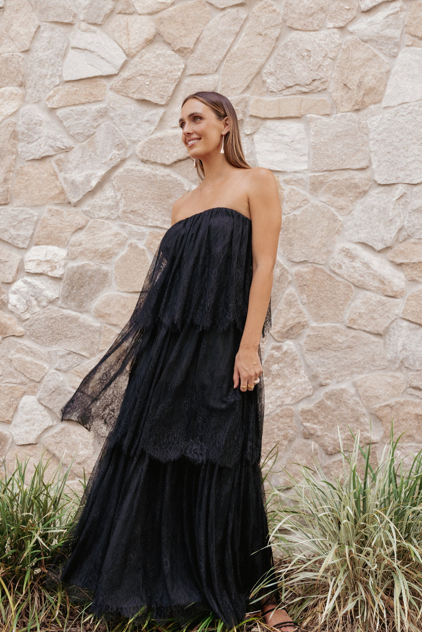Image of Bloom Strapless Maxi Dress - Black Lace