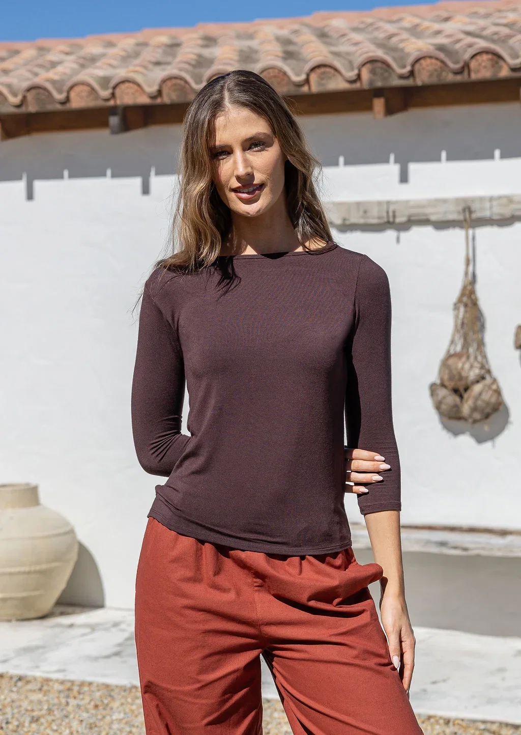 Image of Boat Neck Top Dark Brown