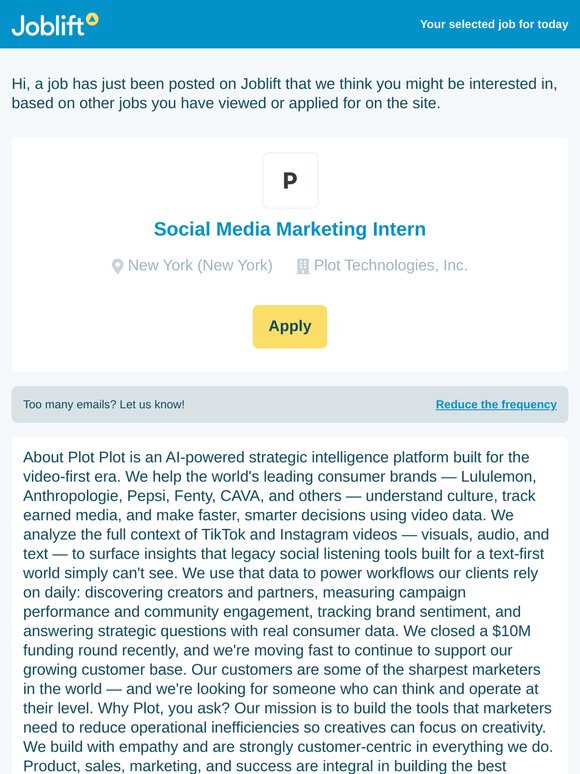 A new job highlight at Plot Technologies, Inc.