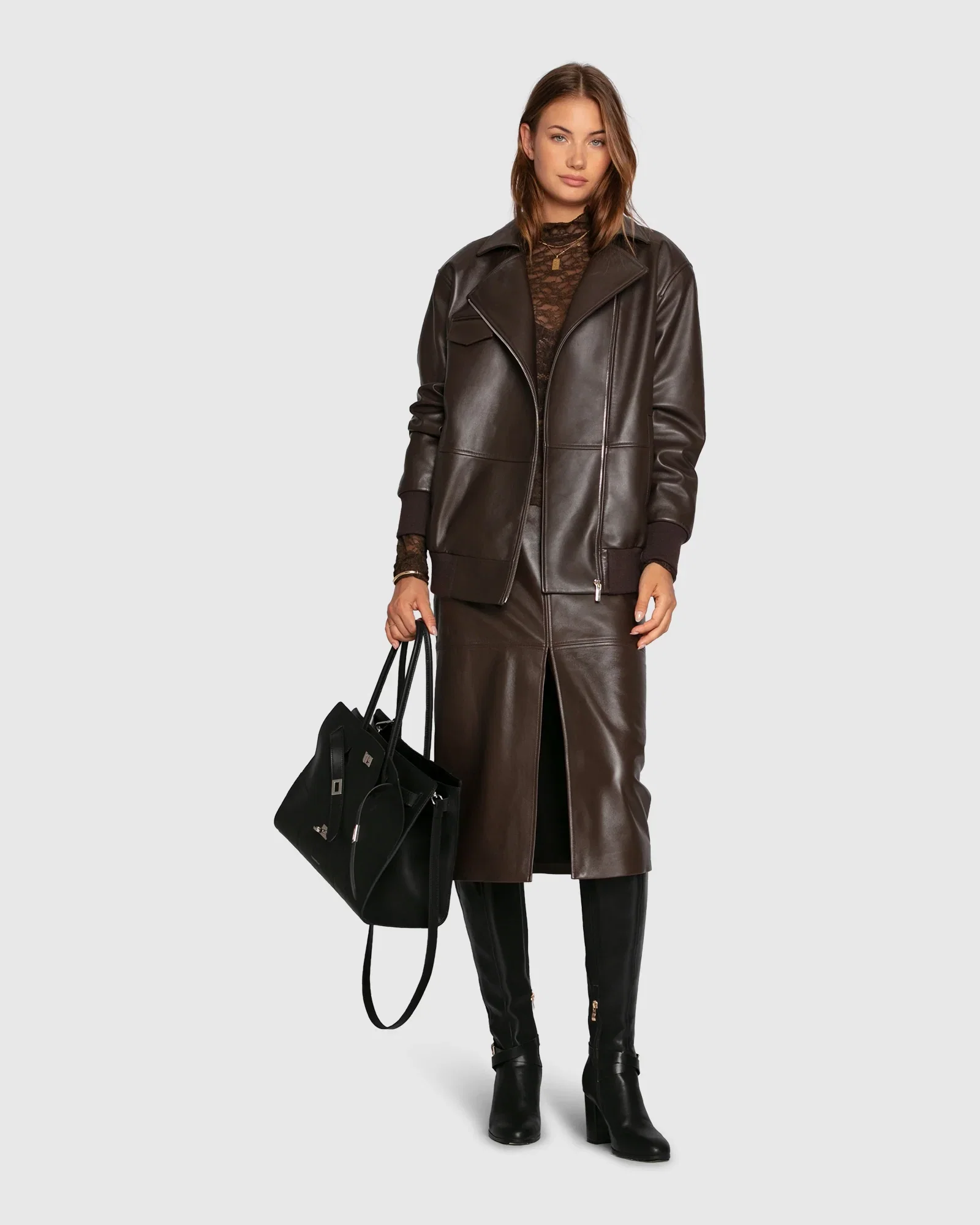 Image of Desert Moon Leather Bomber Jacket - Chocolate