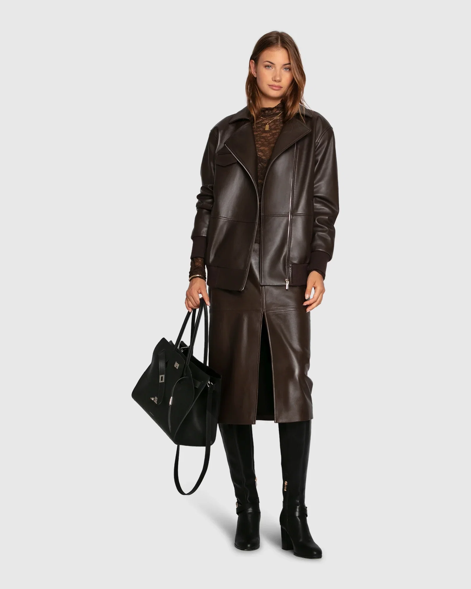Image of Understated Leather Pencil Skirt - Chocolate
