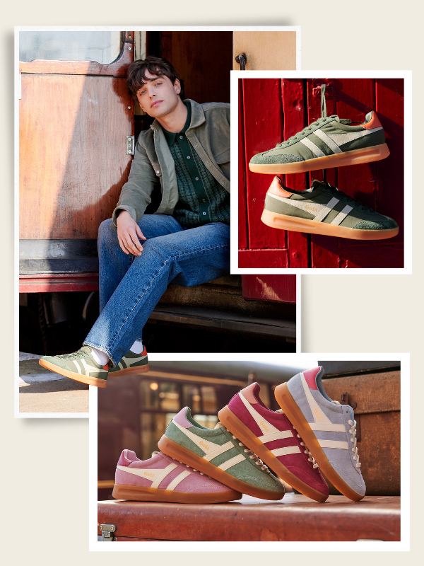A trio of images featuring Gola Cyclone sneakers