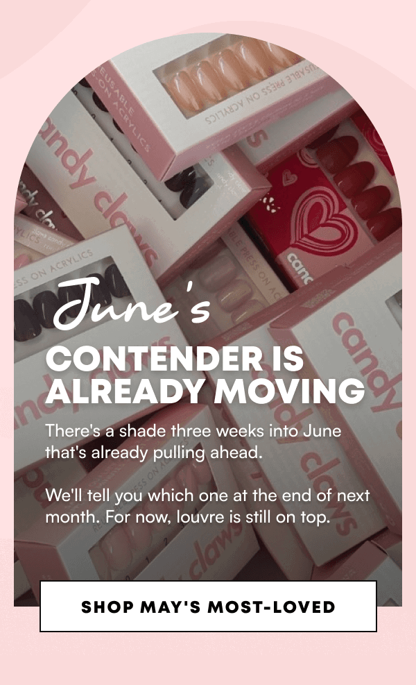 June preview showing various colored nail product boxes with text about next month's contender