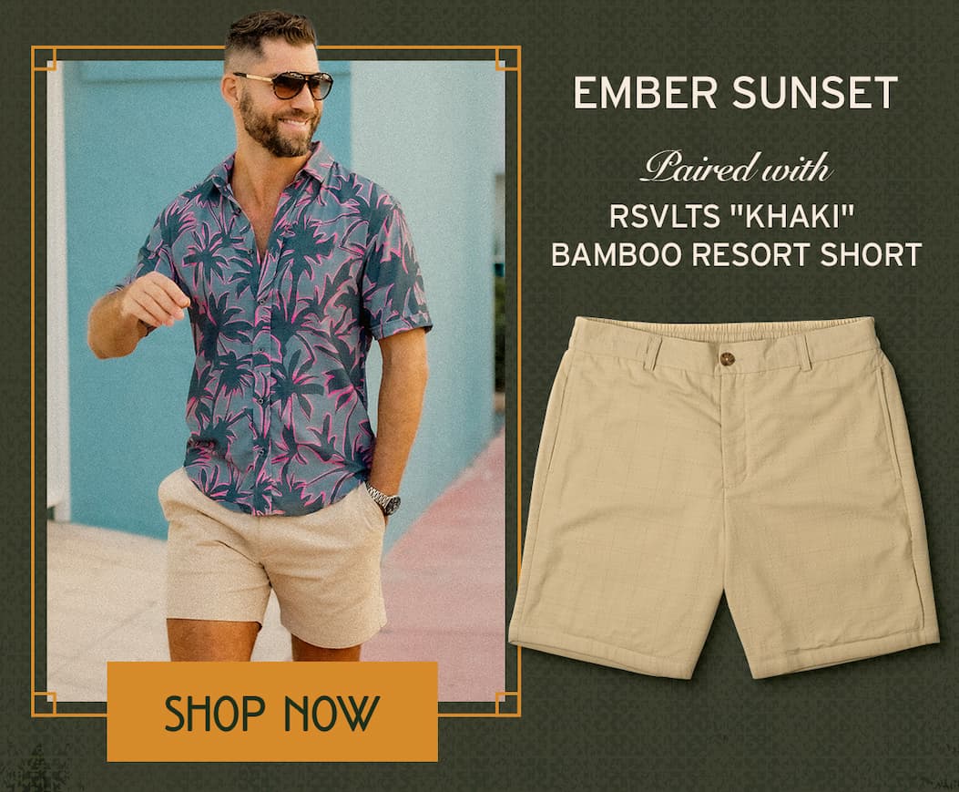 Shop Ember Sunset Paired with. RSVLTS Khaki Bamboo Resort Short