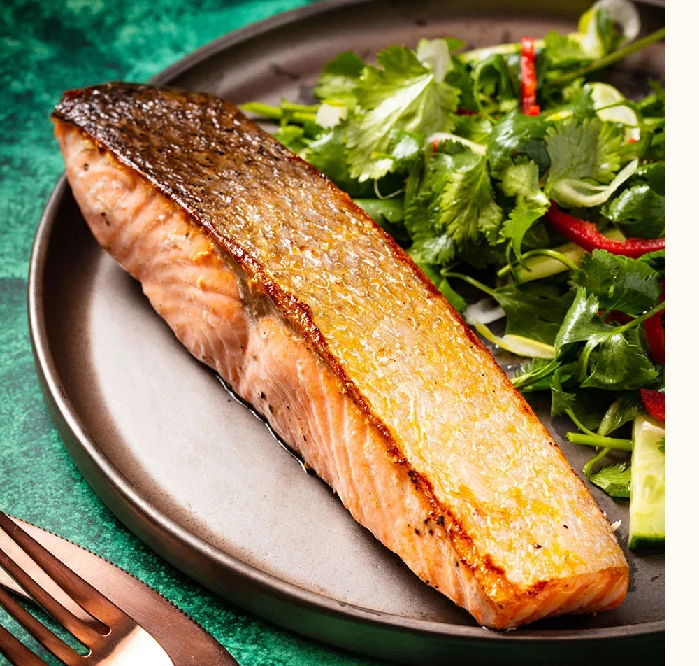 Crispy-Skinned Salmon with Cucumber-Herb Salad