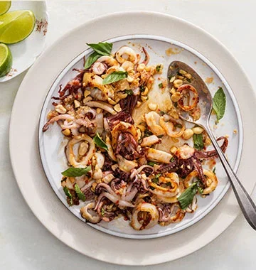 Pan-Seared Squid with Thai Basil, Fish Sauce, and Ginger
