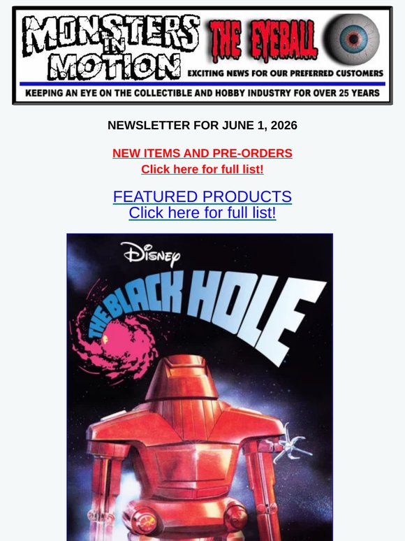 Destination Moon, Black Hole Maximillian Model Kit and More.