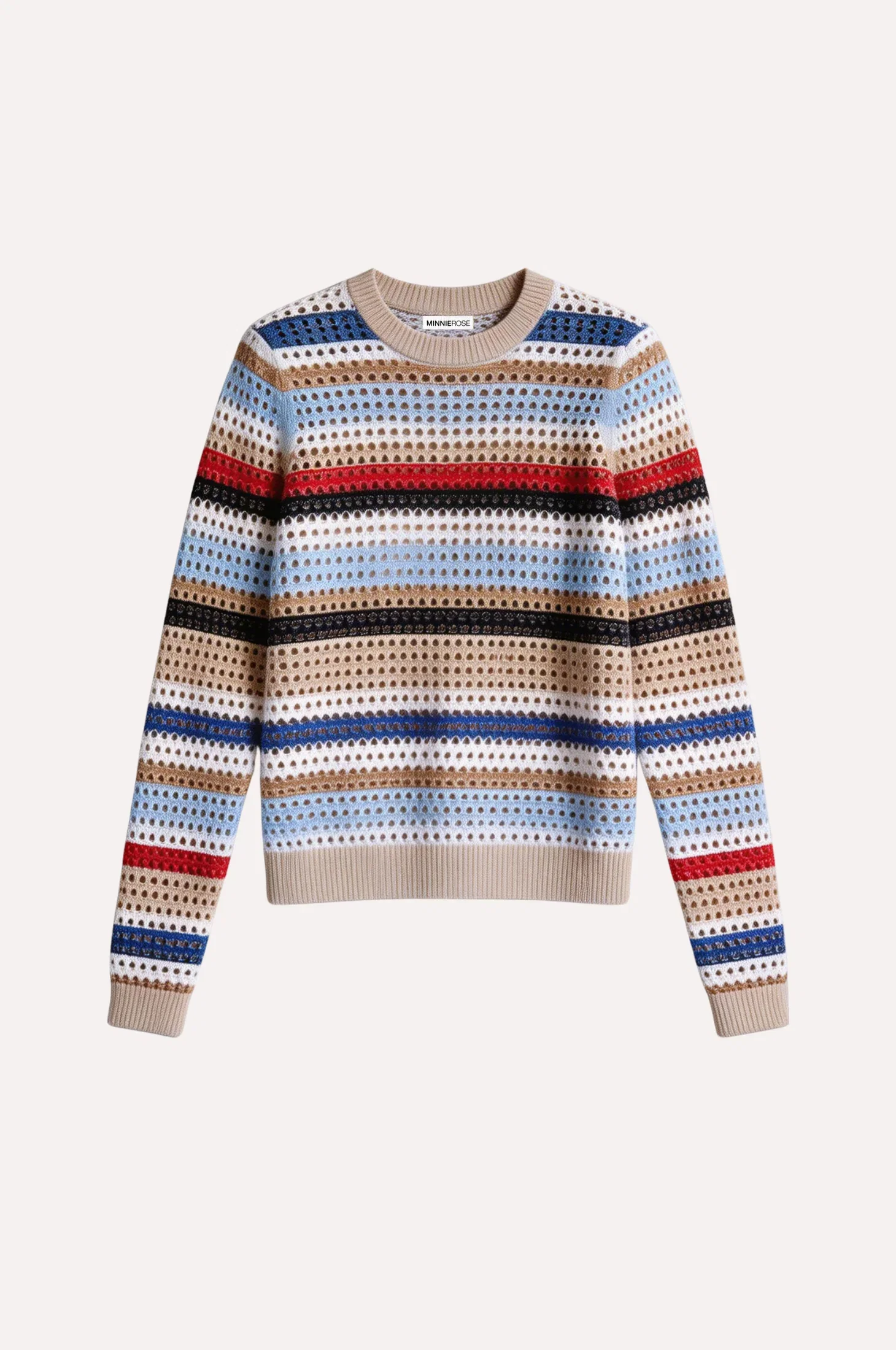 Image of Cotton Cashmere Plaited Mesh Stripe Long Sleeve Crew