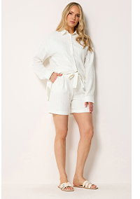 LTS Tall Set Cream Metallic Shirt & Tie Front Shorts