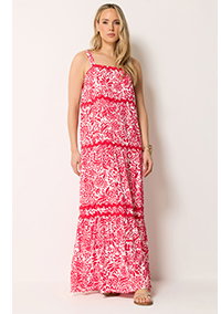 LTS Tall Red Floral Contrast Swirl Maxi Dress