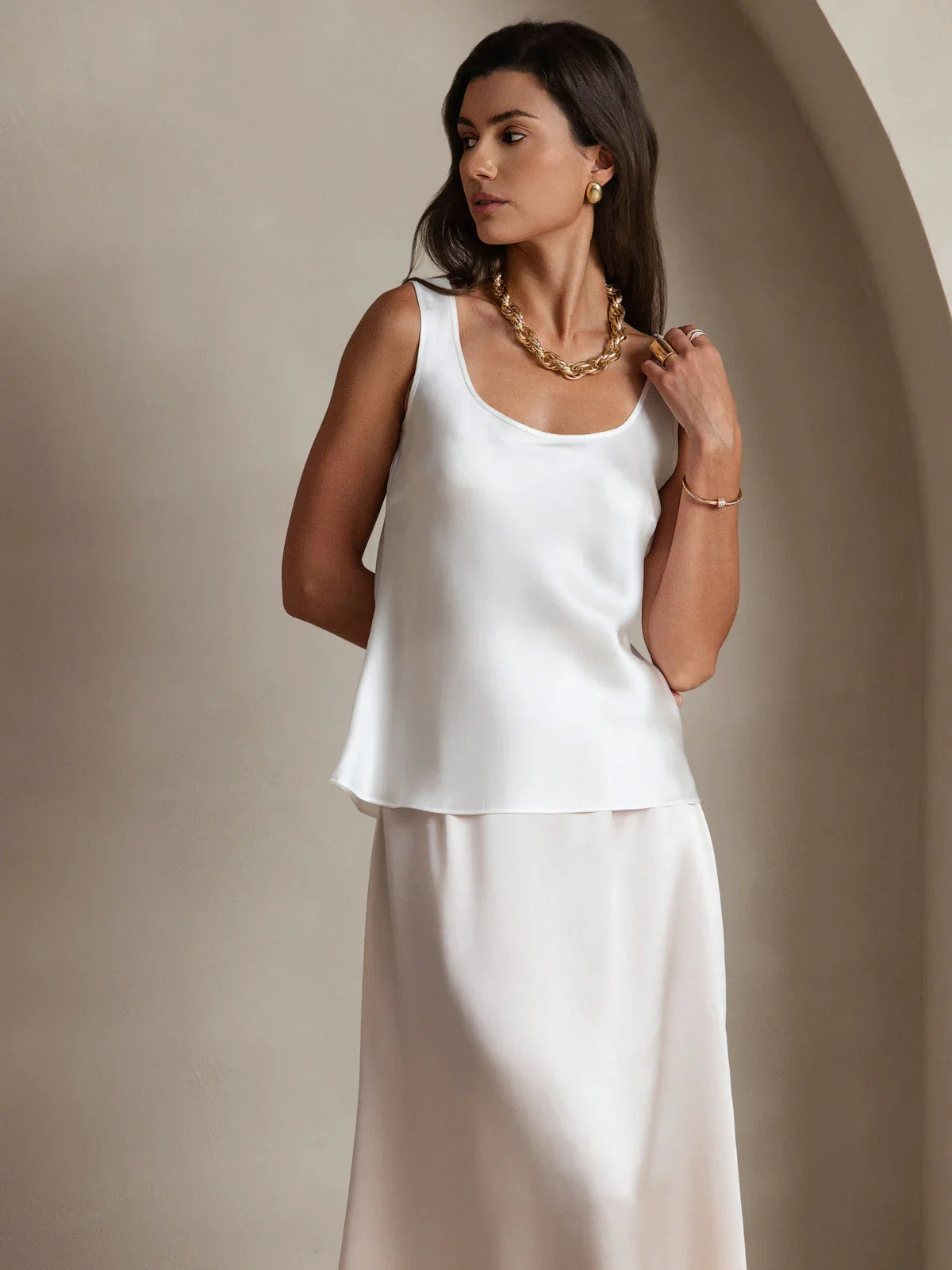 19Momme Zijde U-hals Bandjes Tanktop