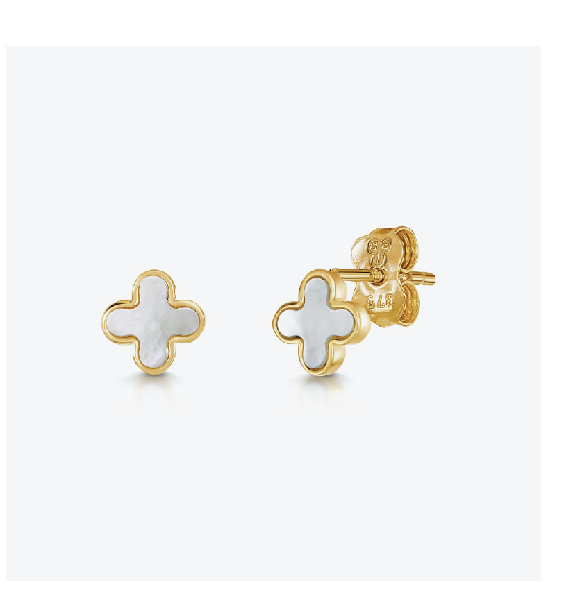 9ct Yellow Gold Mother of Pearl Clover Petal Stud Earrings