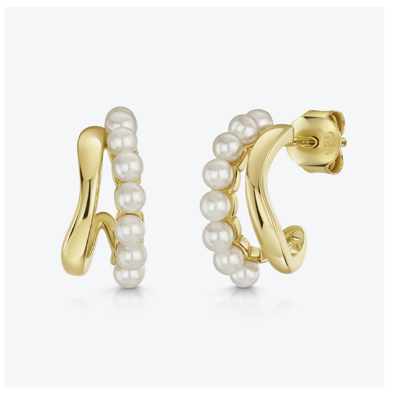 18ct Yellow Gold Vermeil Double Row Pearl Hoop Earrings