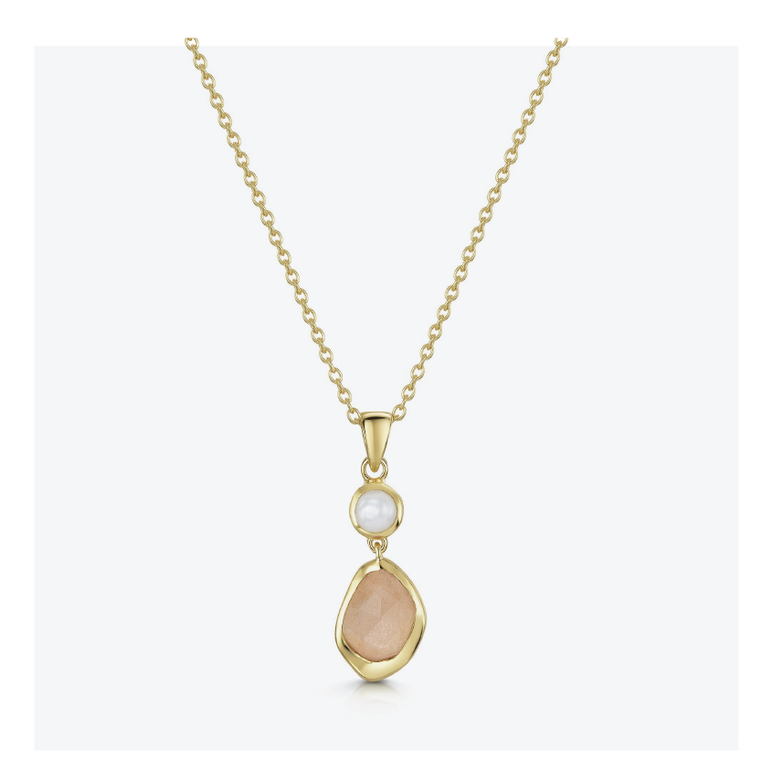 18ct Yellow Gold Vermeil Peach Moonstone & Pearl Pendant