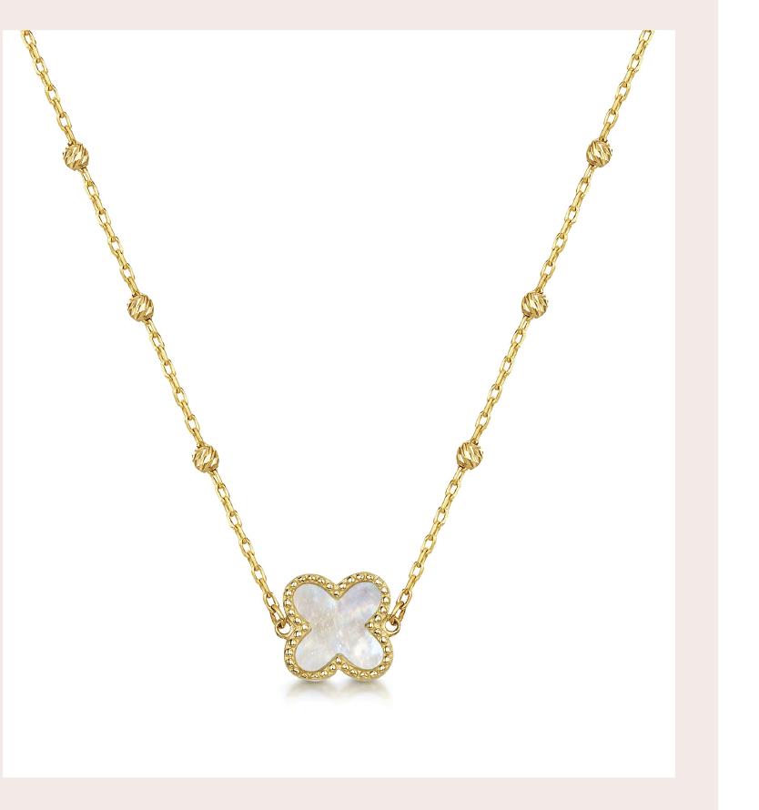 9ct Yellow Gold Mother of Pearl Clover Necklet