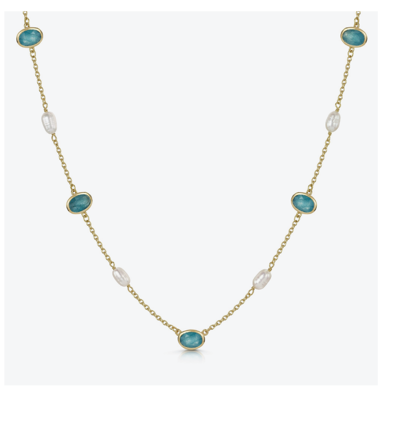 18ct Yellow Gold Vermeil Green White Jade & Pearl Necklet