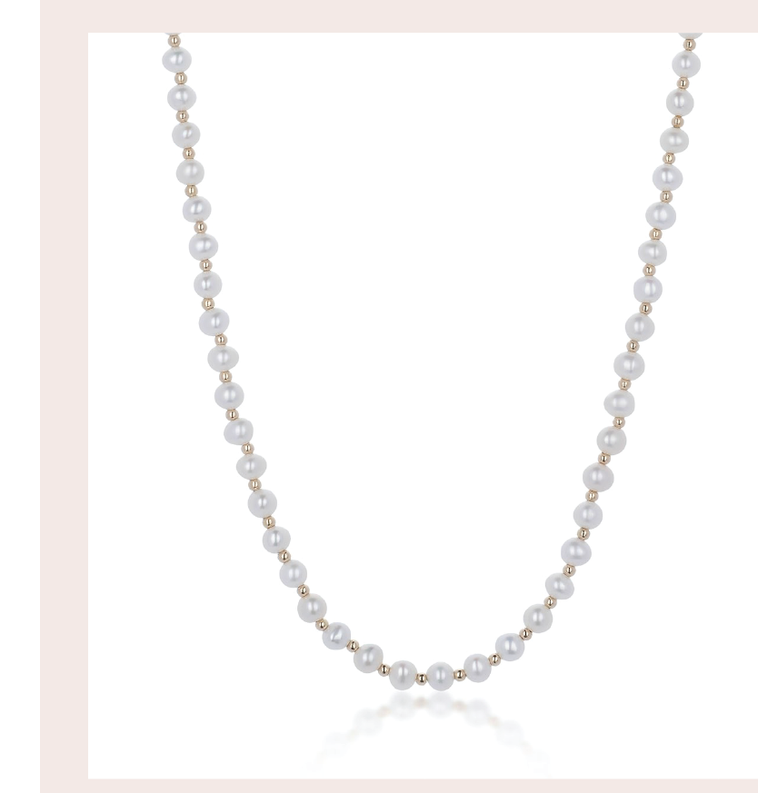 9ct Yellow Gold Pearl And Ball Beaded Necklace