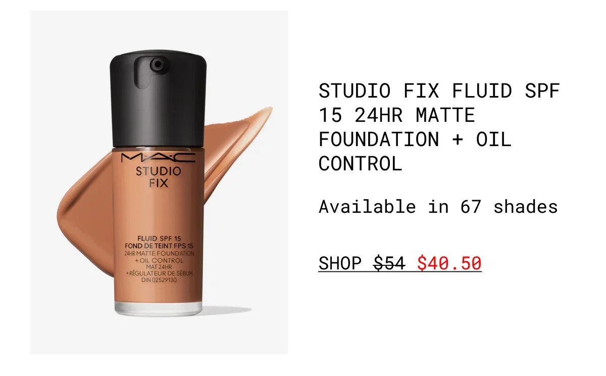 Studio Fix Fluid SPF 15 24HR Matte Foundation + Oil Control | Available in 67 shades | shop $40.50