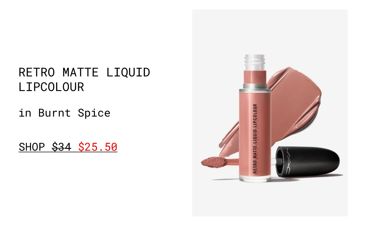 Retro Matte Liquid Lipcolour in Burnt Spice | shop $25.50