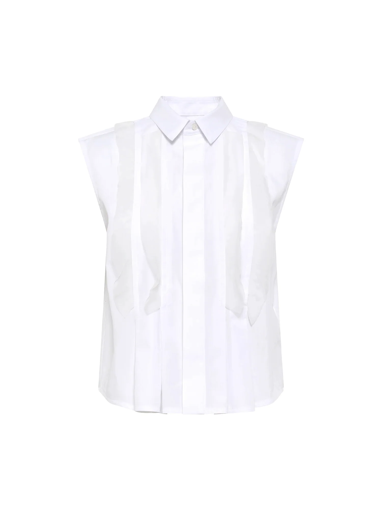 Image of Sleeveless Pleated Poplin Shirt