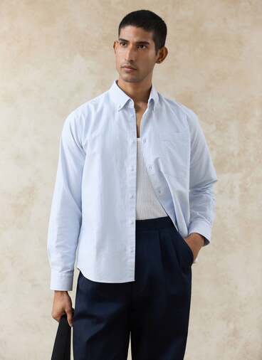Striped Oxford Shirt | Cotton | Blue Stripe