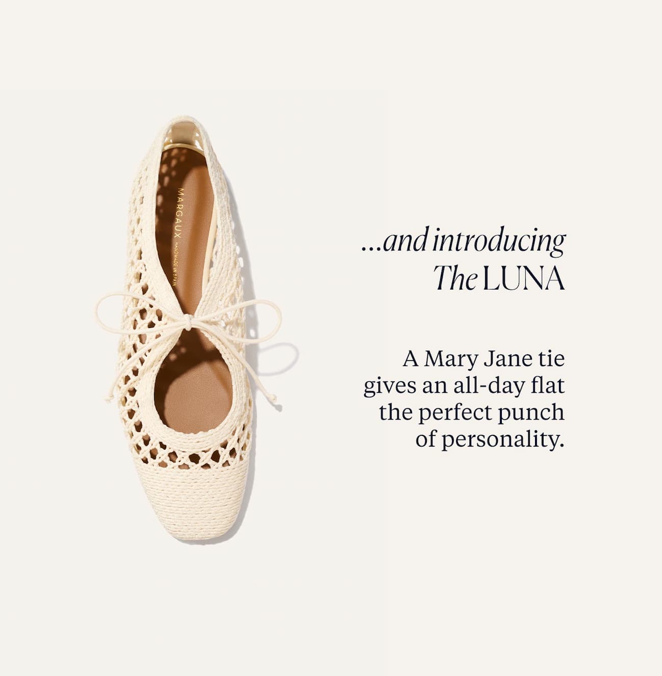 ...and introducing The Luna. A Mary Jane tie gives an all-day flat the perfect punch of personality.