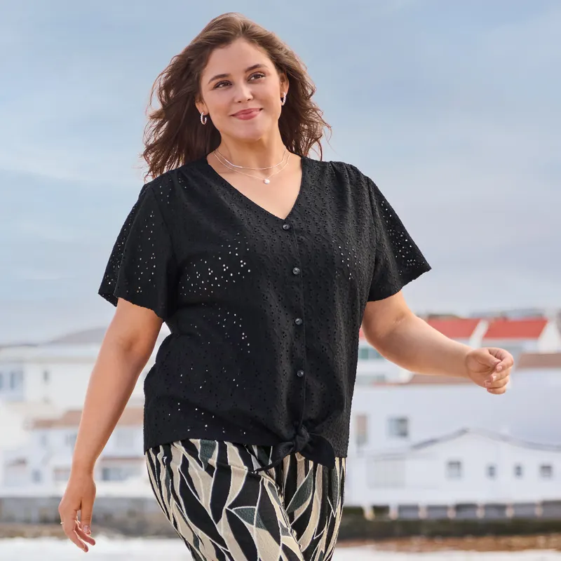 Damen-T-Shirt mit Knopfleiste, große Größen