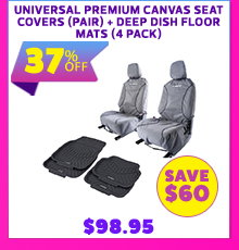 Universal Premium Canvas Seat Covers (Pair) + Deep Dish Floor Mats (4 Pack)