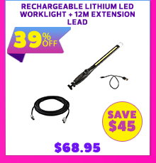 Rechargeable Lithium LED Worklight + 12m Extension Lead