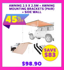 Awning 2.5 x 2.5m + Awning Mounting Brackets (Pair) + Side Wall