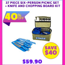 37 Piece Six-Person Picnic Set + Knife and Chopping Board Kit