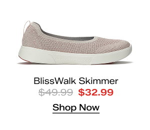 A side view of the BlissWalk Skimmer Metallic Knit Slip-On in rose gold which was $49.99 and is now $32.99 for a limited time. Shop Now.