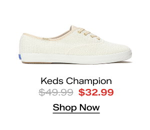 A side view of the Keds Champion Cotton Mesh Lace-Up in snow white which was $49.99 and is now $32.99 for a limited time. Shop Now.