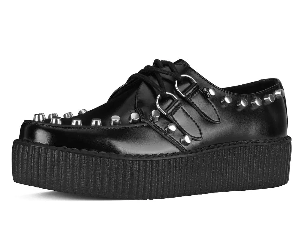 Image of Black Leather Flat Studded Viva Mondo Creeper