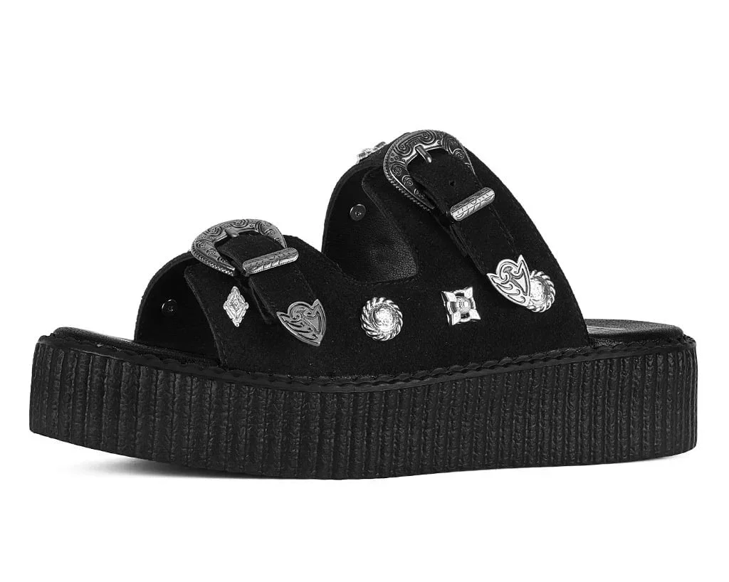 Image of Black Suede Western 2 Strap Viva Mondo Sandal