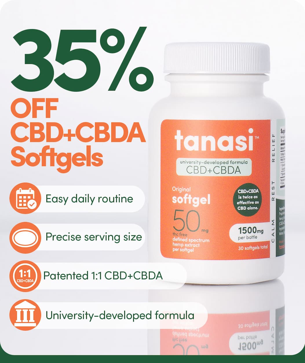 35% Off CBD+CBDA Softgels