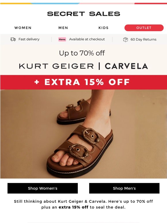 Kurt Geiger & Carvela: Up To 70% Off + Extra 15% Off