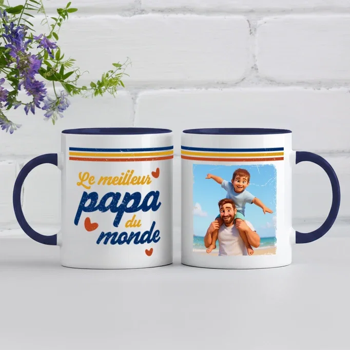 Effet animation 3d mug rétro le meilleur papa du monde photo personnalisable | tostadora