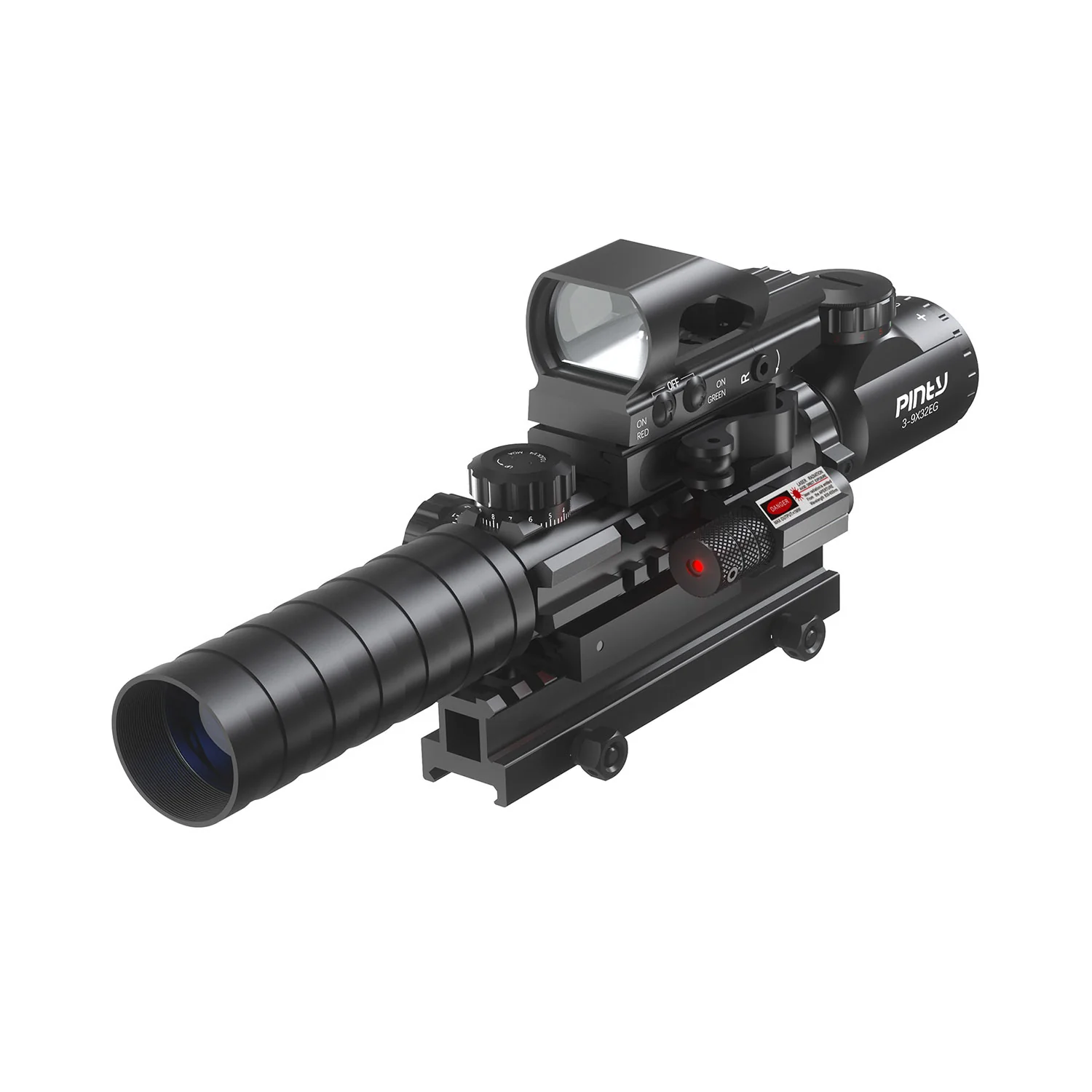 Pinty Nova 3-in-1 3-9x32 SFP Rifle Scope Combo, Red Laser