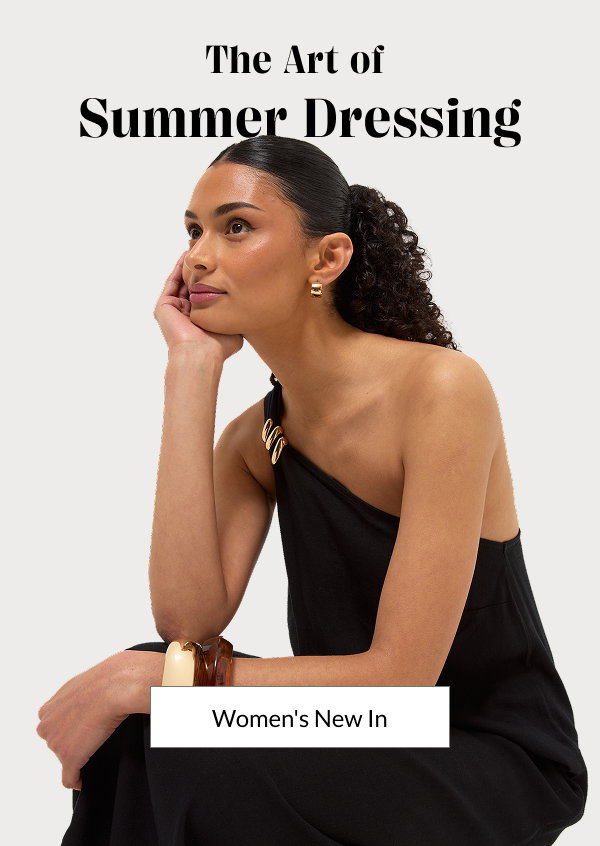 The art of summer dressing. Woman wearing black dress with linen. Women's new in.