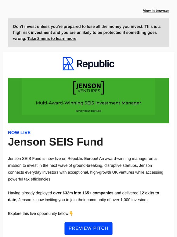 LIVE NOW: Jenson SEIS Fund | Multi-award-winning manager with £32m deployed into 165+ startups