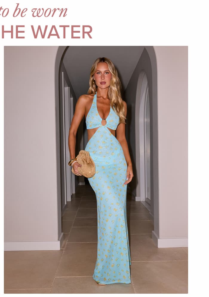 Garden Girly Halter Mesh Maxi Dress Ditsy Floral